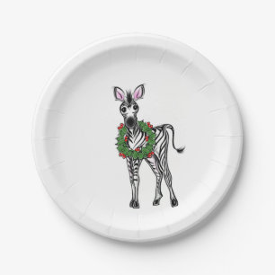 Festive Holiday Zebra illustratie, Holly met adem Papieren Bordje