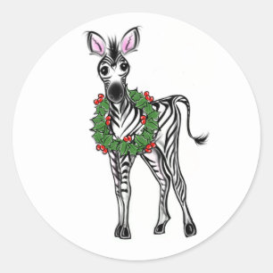 Festive Holiday Zebra illustratie, Holly met adem Ronde Sticker