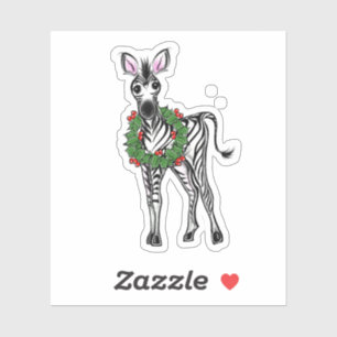 Festive Holiday Zebra illustratie, Holly met adem Sticker