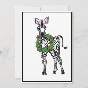 Festive Holiday Zebra Illustration, Holly Wreator Feestdagenkaart