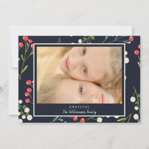 Festive Holly Berries Photo Carte de Noël