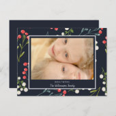 Festive Holly Berries Photo Carte de Noël (Devant / Derrière)