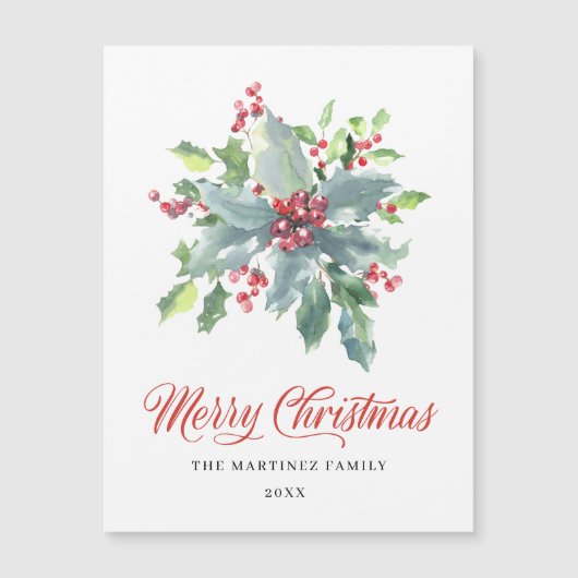 Festive Holly Berry Carte magnétique de Noël (Devant)