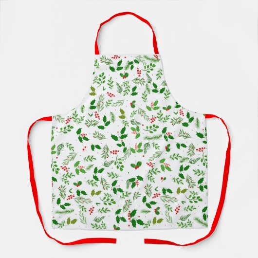 Festive Holly Berry Greenery Holiday Print Apron Schort (Voorkant)