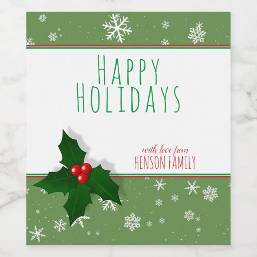 Festive Holly Berry  kerkerst Wijn Etiket (Enkel label)