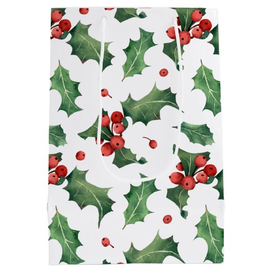 Festive Holly Berry kerst Medium Cadeauzakje (Achterkant)