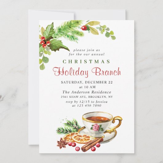 Festive Holly Berry Kerstfeestdag Branch Kaart (Voorkant)