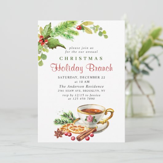 Festive Holly Berry Kerstfeestdag Branch Kaart (Staand voorkant)