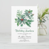 Festive Holly Berry Kerstfeestdag Luncheon Kaart (Staand voorkant)