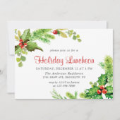 Festive Holly Berry Kerstfeestdag Luncheon Kaart (Voorkant)