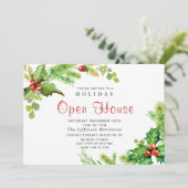Festive Holly Berry Kerstfeestdag Open House Kaart (Staand voorkant)