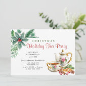 Festive Holly Berry Kerstfeestdag Tea Kaart (Staand voorkant)