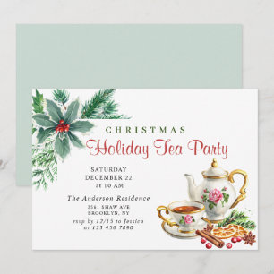 Festive Holly Berry Kerstfeestdag Tea Kaart