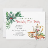 Festive Holly Berry Kerstfeestdag Tea Kaart (Voorkant)
