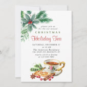 Festive Holly Berry Kerstfeestdag Tea Kaart (Voorkant)