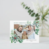 Festive Holly Berry kerstgroet Holiday Briefkaart (Staand voorkant)