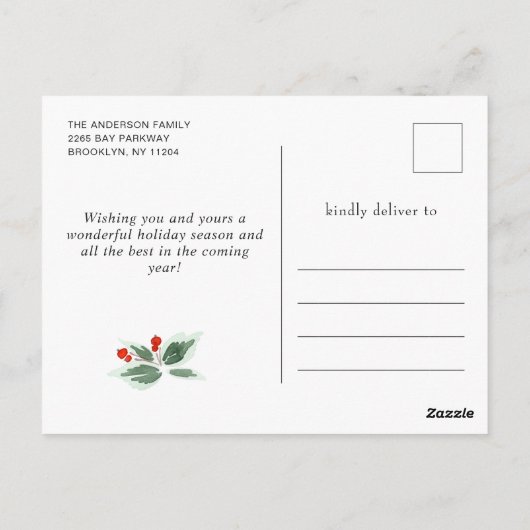 Festive Holly Berry kerstgroet Holiday Briefkaart (Achterkant)