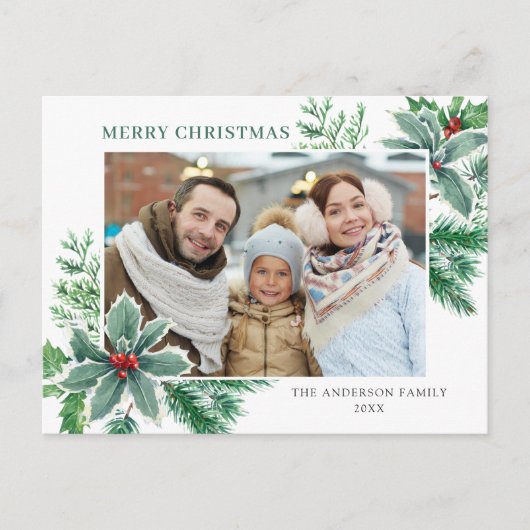 Festive Holly Berry kerstgroet Holiday Briefkaart (Voorkant)