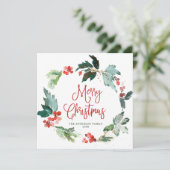 Festive Holly Berry Wreate Kerstfeestdag Feestdagenkaart (Staand voorkant)