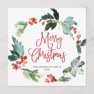 Festive Holly Berry Wreath kerstgroet Holi Feestdagenkaart
