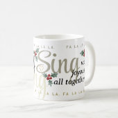 Festive Holly et Coeurs FA LA Christmas Mug (Devant droit)
