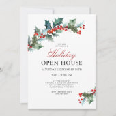Festive Holly Holiday Open House Kaart (Voorkant)