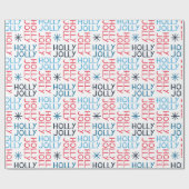 Festive Holly Jolly Red Blue Cadeaupapier (Vlak)