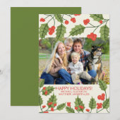 Festive Holly Joyeux Carte photo de vacances (Devant / Derrière)