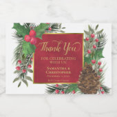 Festive Holly & Pine Thank You Wedding Mini Likeurfles Etiket (Enkel label)