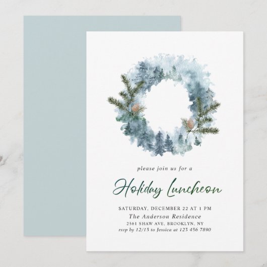 Festive Holly Wreate Kerstfeestdag Luncheon Kaart (Voorkant / Achterkant)