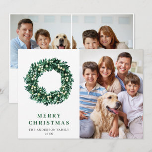 Festive Holly Wreater Kerstmis 3 PHOTO Greeting Feestdagenkaart