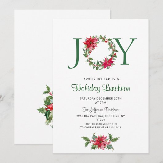 Festive Holly Wreath Holiday Kerstlunch Kaart (Voorkant / Achterkant)