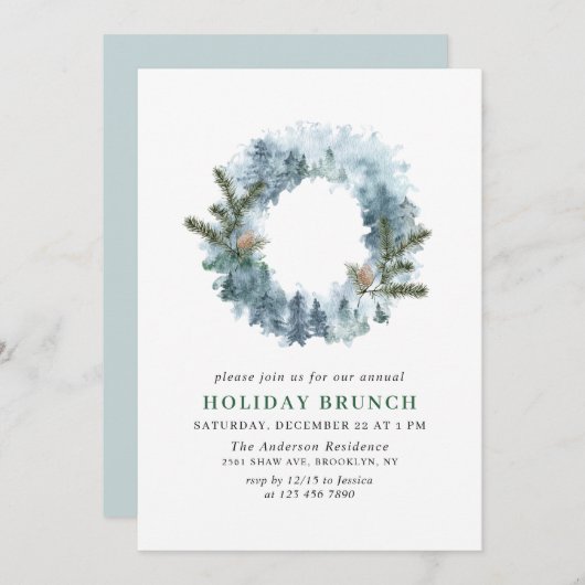 Festive Holly Wreats Kerstfeestdag BRUNCH Kaart (Voorkant / Achterkant)