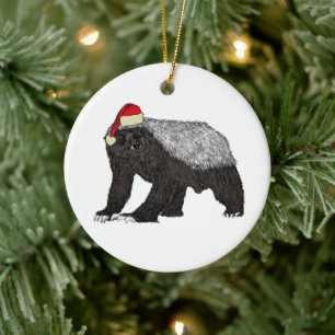 Festive Honey Badger Santa Keramisch Ornament
