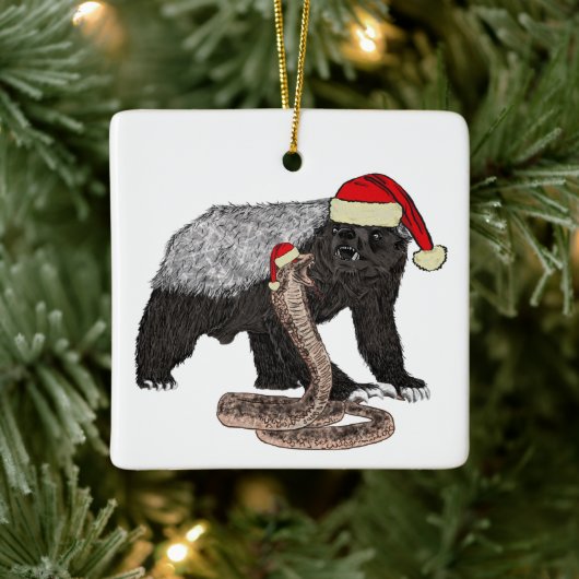 Festive Honey Badger verses Snake Funny Badass Keramisch Ornament (Boom)