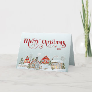 Festive Houses Folded Christmas Holiday Card Bedankkaart