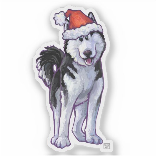 Festive Husky in een Santa Hat Sticker (Voorkant)