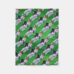 Festive Husky in Santa Hat op Green Fleece Deken
