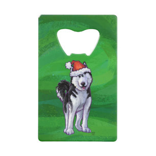 Festive Husky in Santa Hat op Green Kredietkaart Flessenopener