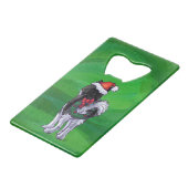 Festive Husky in Santa Hat op Green Kredietkaart Flessenopener (Achterkant Gekanteld)