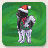 Festive Husky in Santa Hat op Green Onderzetter (Voorkant)