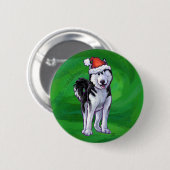 Festive Husky in Santa Hat op Green Ronde Button 5,7 Cm (Voorkant /achterkant)
