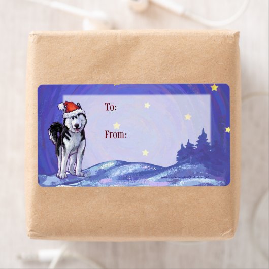 Festive Husky Noël Cadeau Étiquettes (En situation)