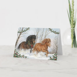 Festive Icelandic Horses Holiday Card Feestdagen Kaart