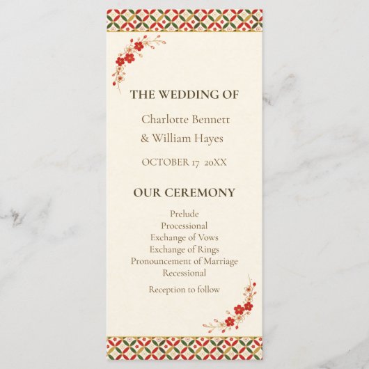 Festive Japanese Blossom Wedding Program Programma (Voorkant)