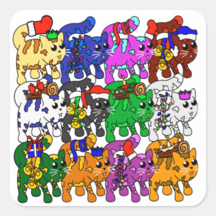 Festive Jolly Meowy kerstkatten Vierkante Sticker