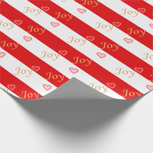 Festive Joy Heart Pattern op Striped Red and White Cadeaupapier (Hoek)