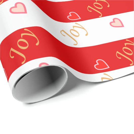 Festive Joy Heart Pattern op Striped Red and White Cadeaupapier (Rol Hoek)