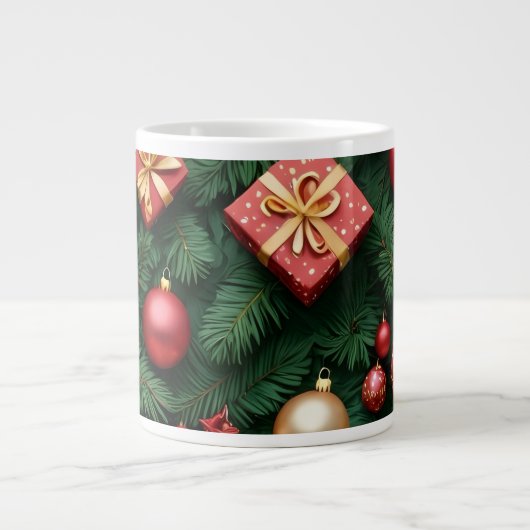 "Festive Joy — Red & Gold Christmas Magic" Extra Grote Beker (Voorkant)