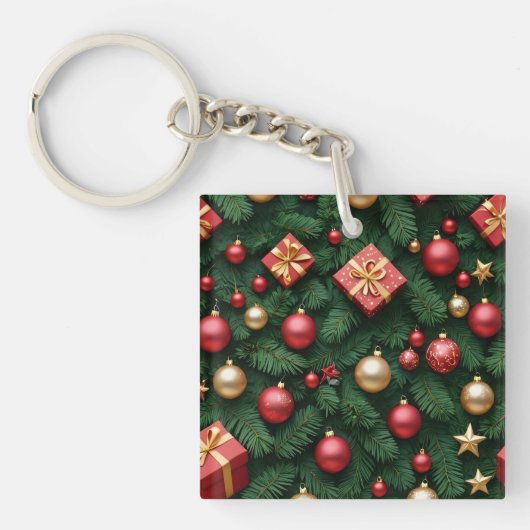 "Festive Joy — Red & Gold Christmas Magic" Sleutelhanger (voorkant)